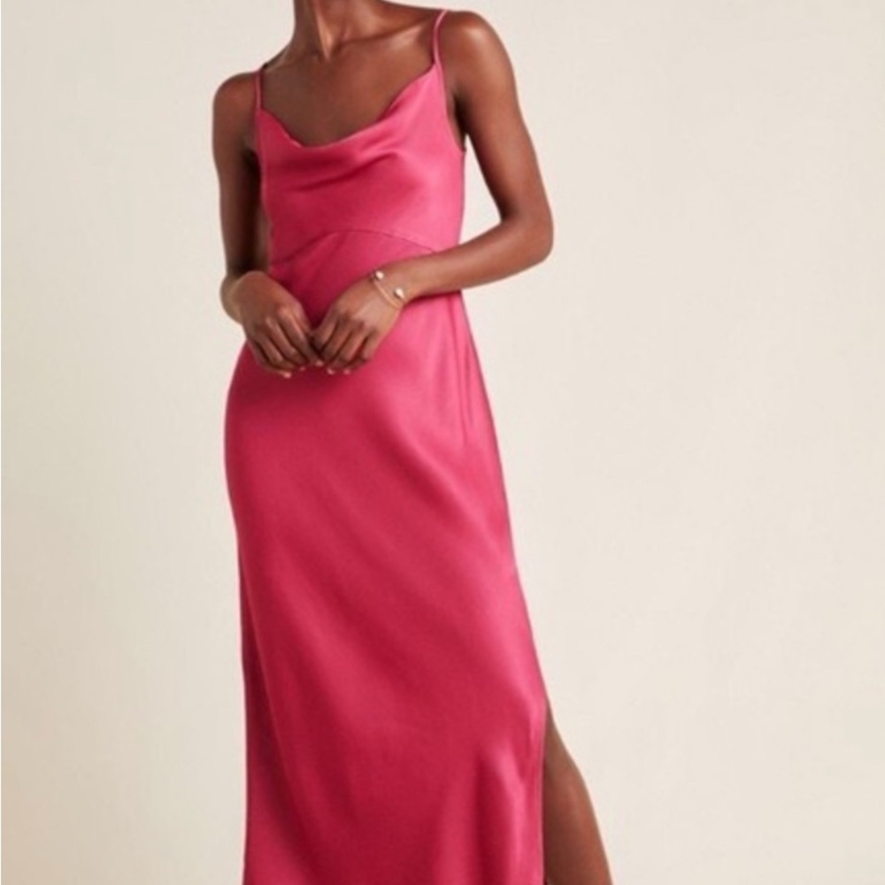 Anthropologie Fuchsia Satin Midi Dress